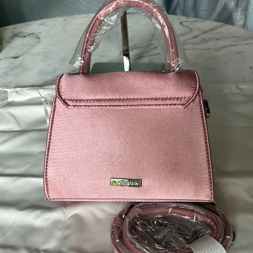 Aldo Pink Satin Satchel with Crystal Buckle